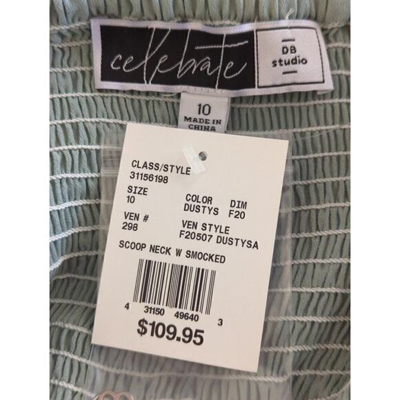 DB Studio‎ Celebrate Womens Smocked Scoop Neck Maxi Dress Dusty Sage Size 10 NWT - Picture 12 of 12